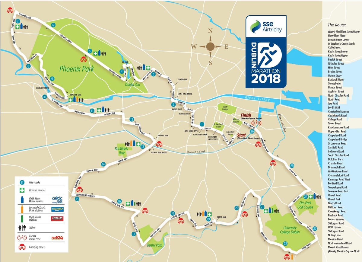 Dublin thành phố, bản đồ đường marathon