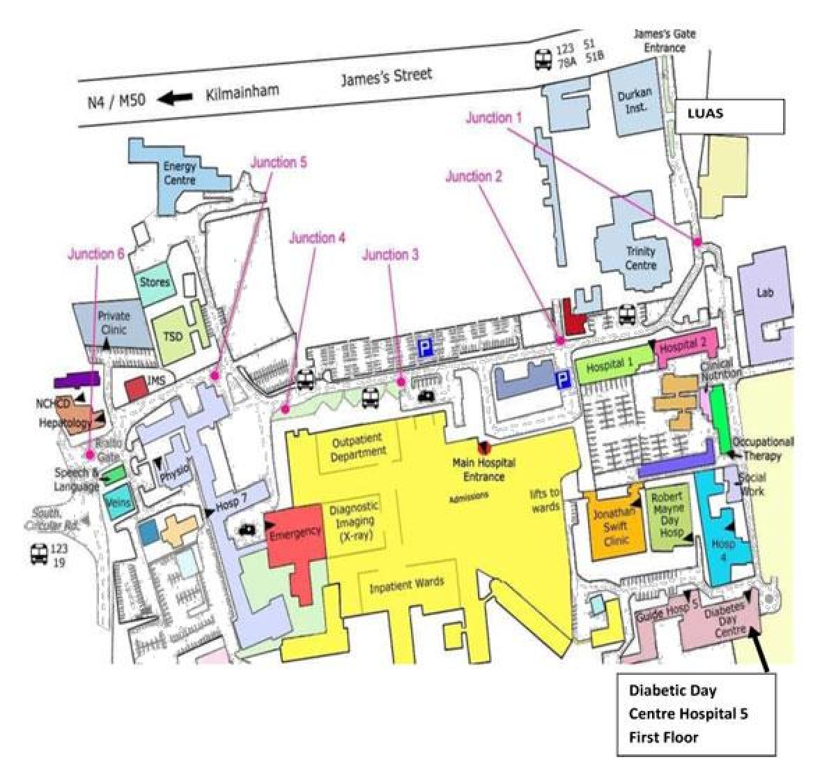 St James bệnh viện Dublin bản đồ